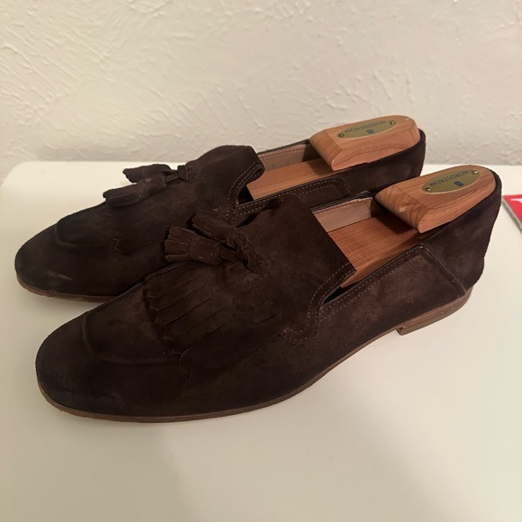 Ferragamo Brown Suede Tassel Loafers - Picture 1 of 7